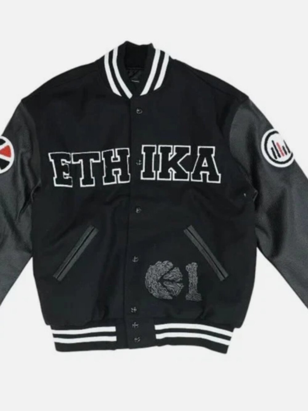 Ethika L Black Wool&Leather Varsity Jacket with Tags